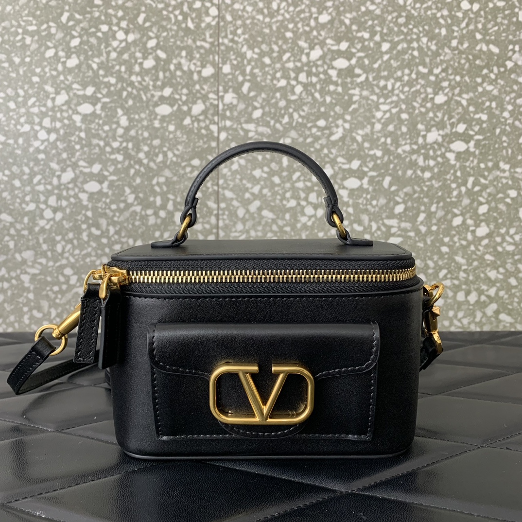 Valentino Garavani Loco Mini Box Bag in Black Calfskin Leather